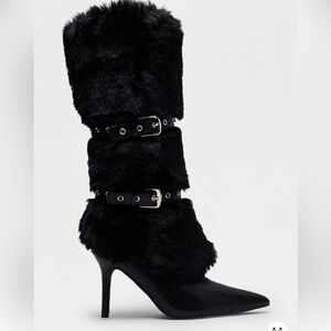 Fashion Nova Black Fur Heeled Boots